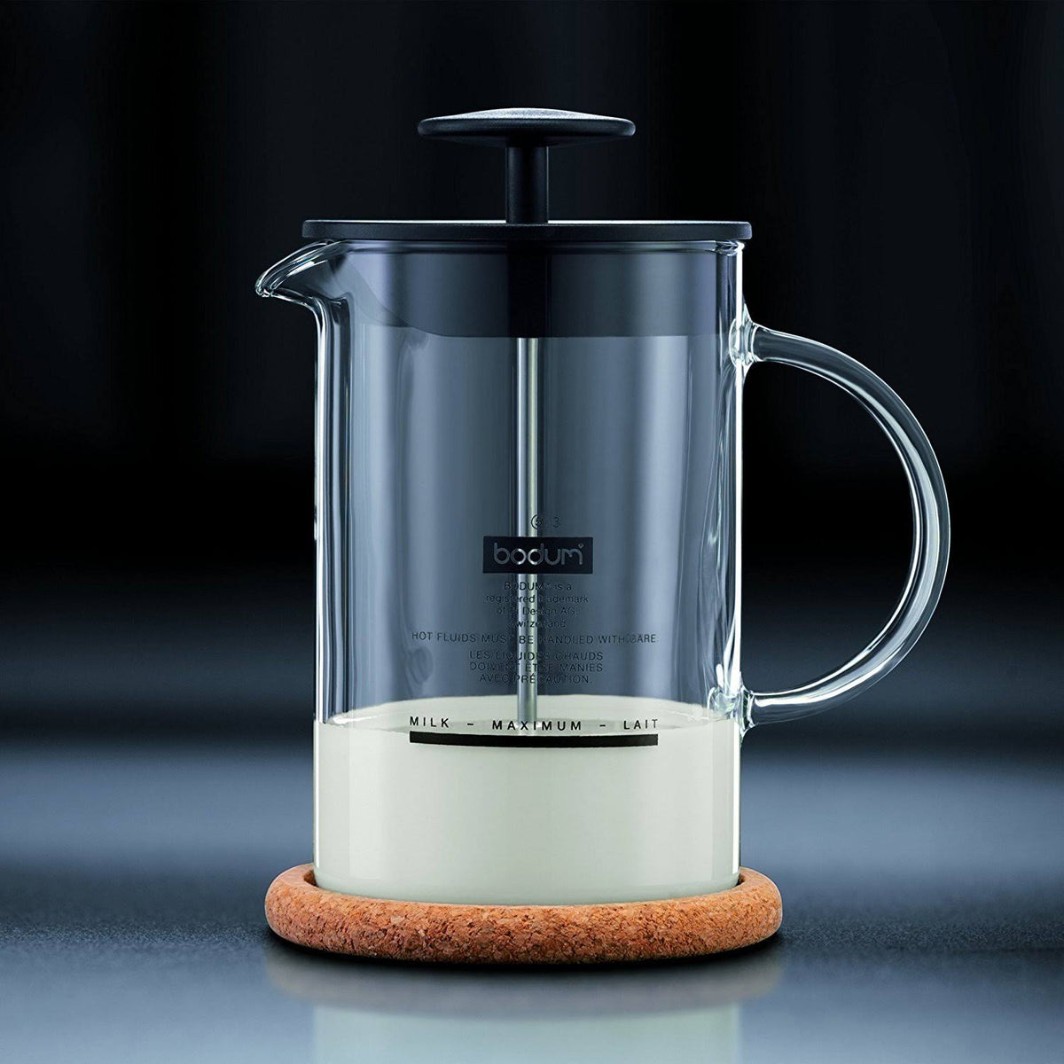 Glass Milk Frother with Handle and Black Lid 8 Ounce Z56919
