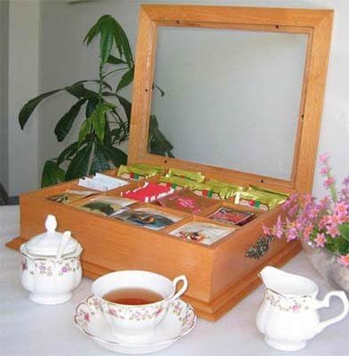 Tea Bag Storage Box Solid Wood Oak Finish U286