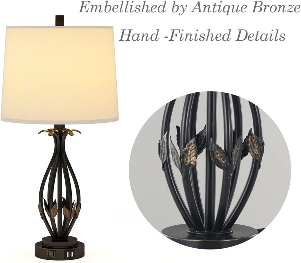 Table Lamp Set of 2, 3 Way Dimmable Touch with Dual USB Ports and AC Outlet P40251