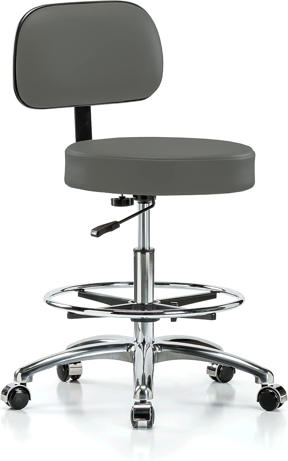 Chrome Height Adjustable Exam Stool with Back S323