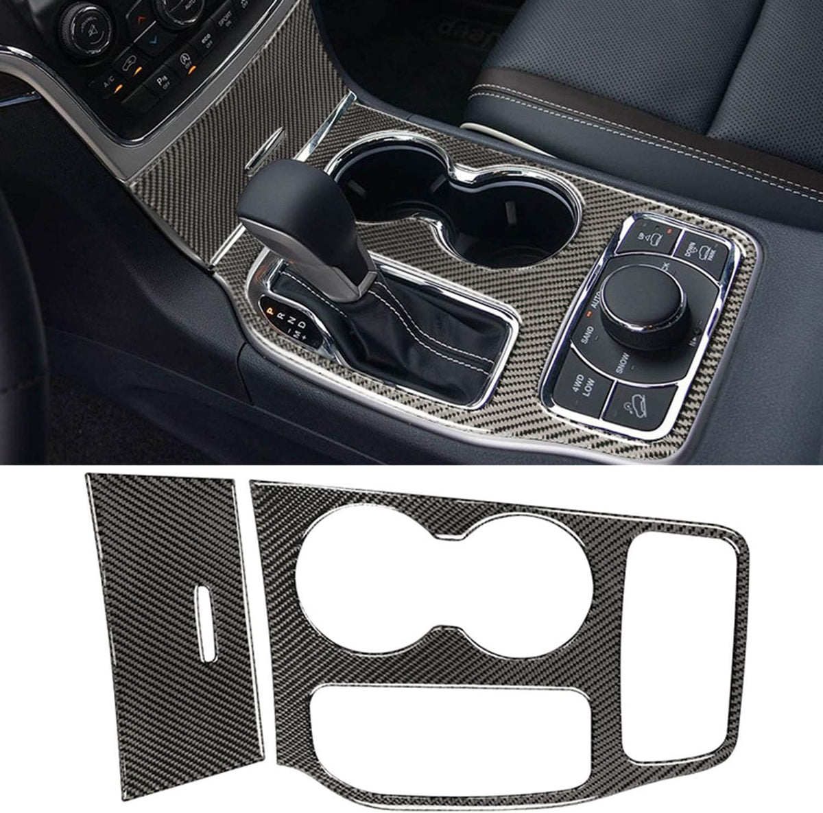 Real Carbon Fiber Black Cup Holder Center Console Trim J6194