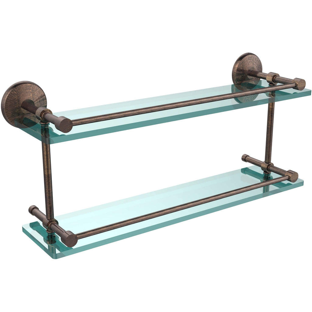 22-inch Double Glass Shelf with Gallery Rail Polished Nickel U6123