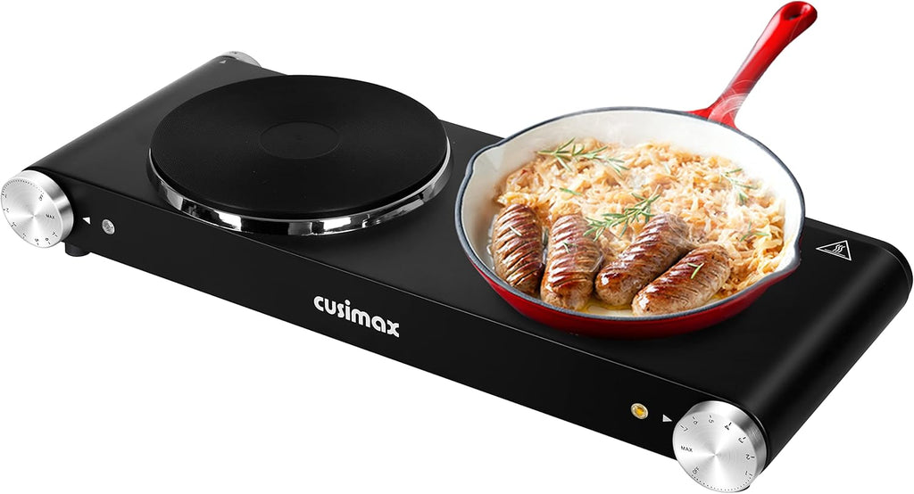 Double Burner 1800W Electric Hot Plate Cast Iron Black Stainless Steel O700090