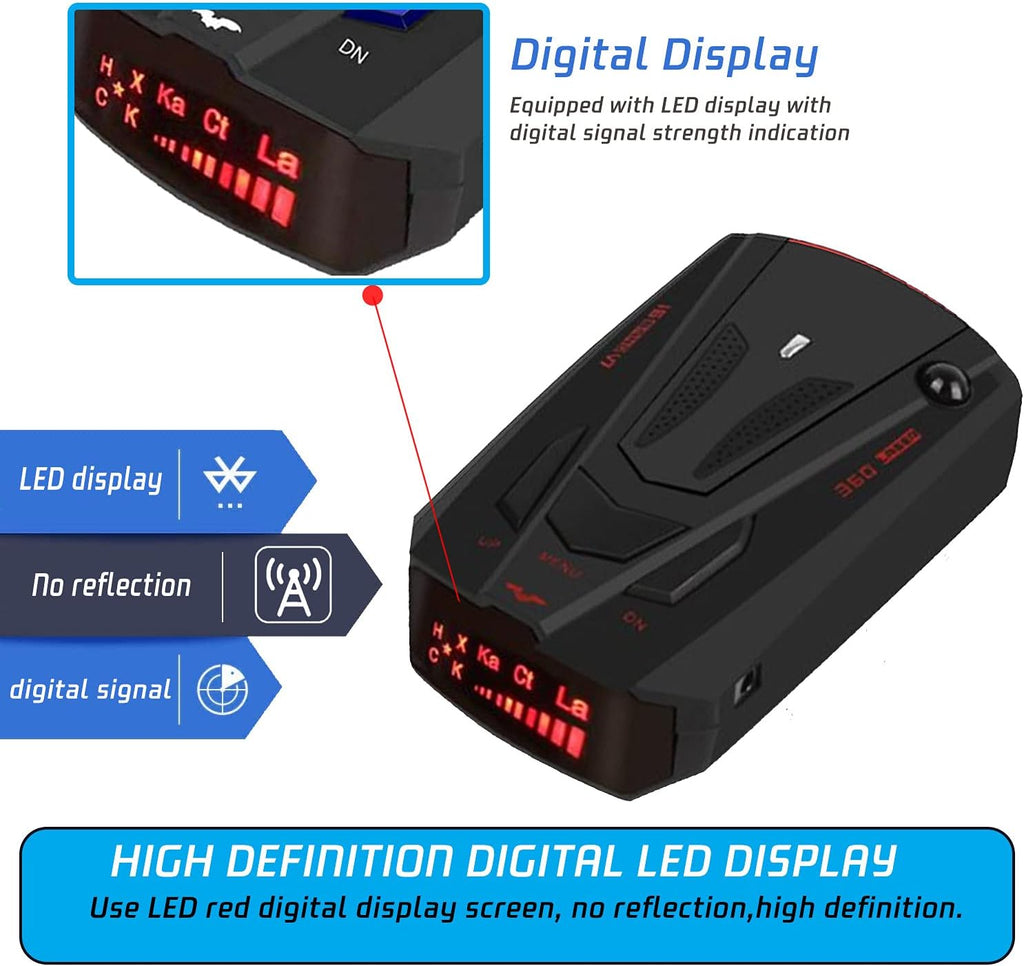 Black Radar Detector with Voice Prompt and LED Display X622701