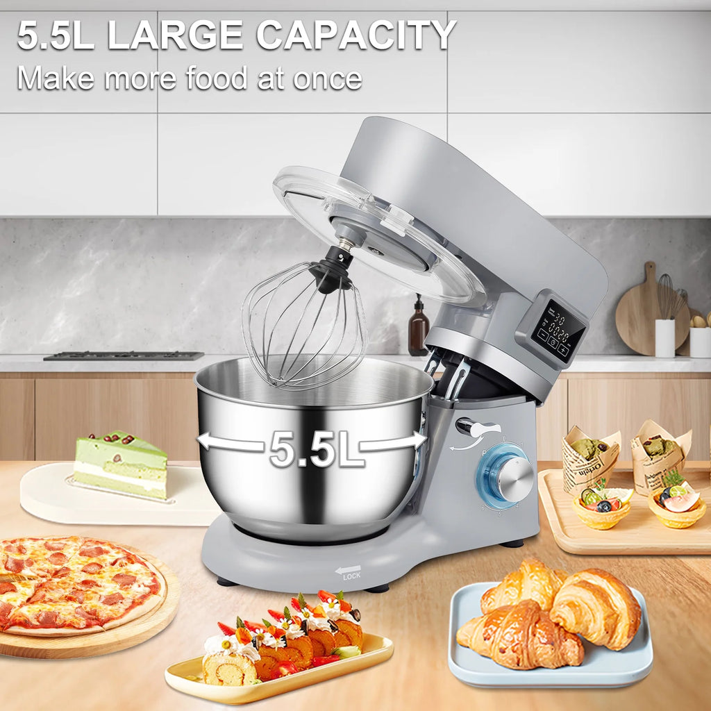 660 W 6-Speed Tilt-Head Stand Mixer with 5.8 Qt Stainless Steel Bowl, Gray T31135