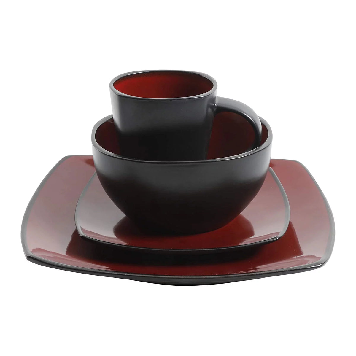 Red 16-Piece Square Dinnerware Set L754