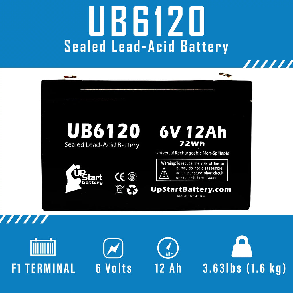 6V 12Ah Sealed Lead Acid Battery with F1 to F2 Terminal Adapters U825684