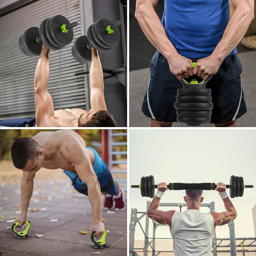 Adjustable Dumbbells Set 4 in 1 Barbell, Dumbbell, Kettlebell and Push-ups, Non-slip Handles Y3834