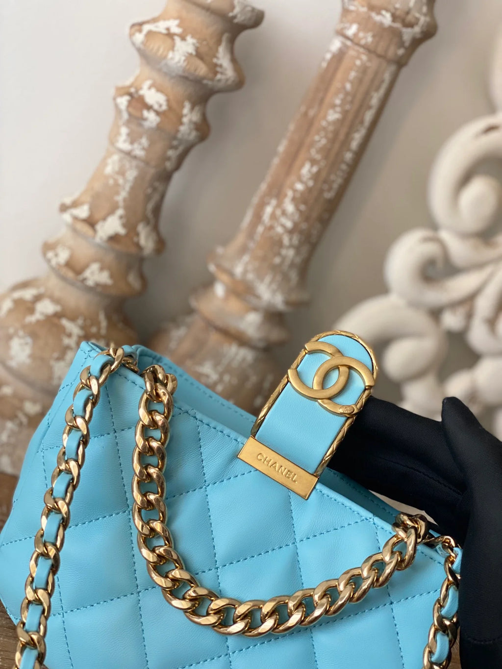 Small Hobo Bag Gold Hardware Blue P6061