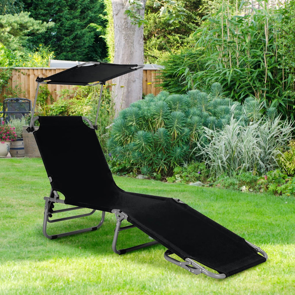 Beige Foldable Lounge Chair with Sun Shade H5471
