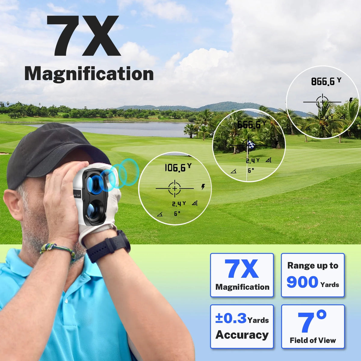 Laser Golf Rangefinder 900 Yards 7X Magnification with Slope Switch F264536