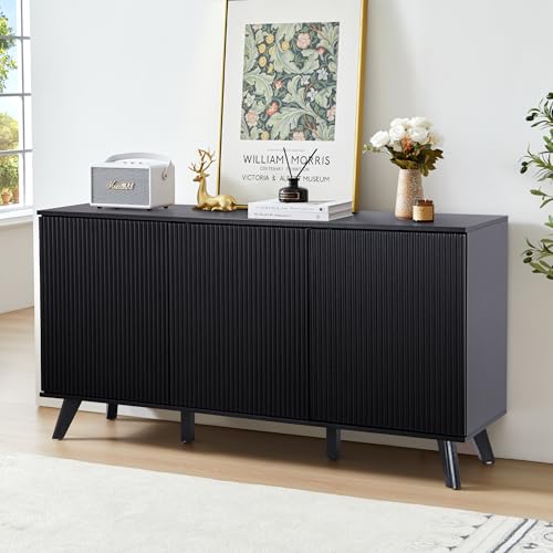 Walnut 3 Door Fluted Sideboard Buffet Cabinet J6118