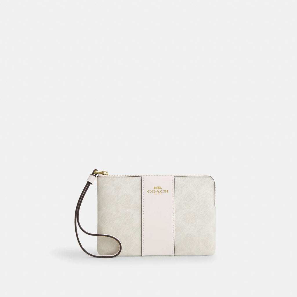 Coach Outlet Corner Zip Wristlet In Signature Canvas With Stripe