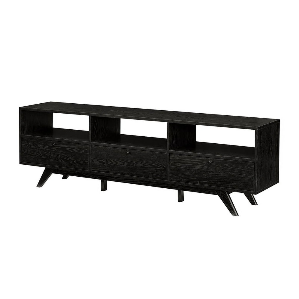 70" Black Wood TV Stand with Storage V814