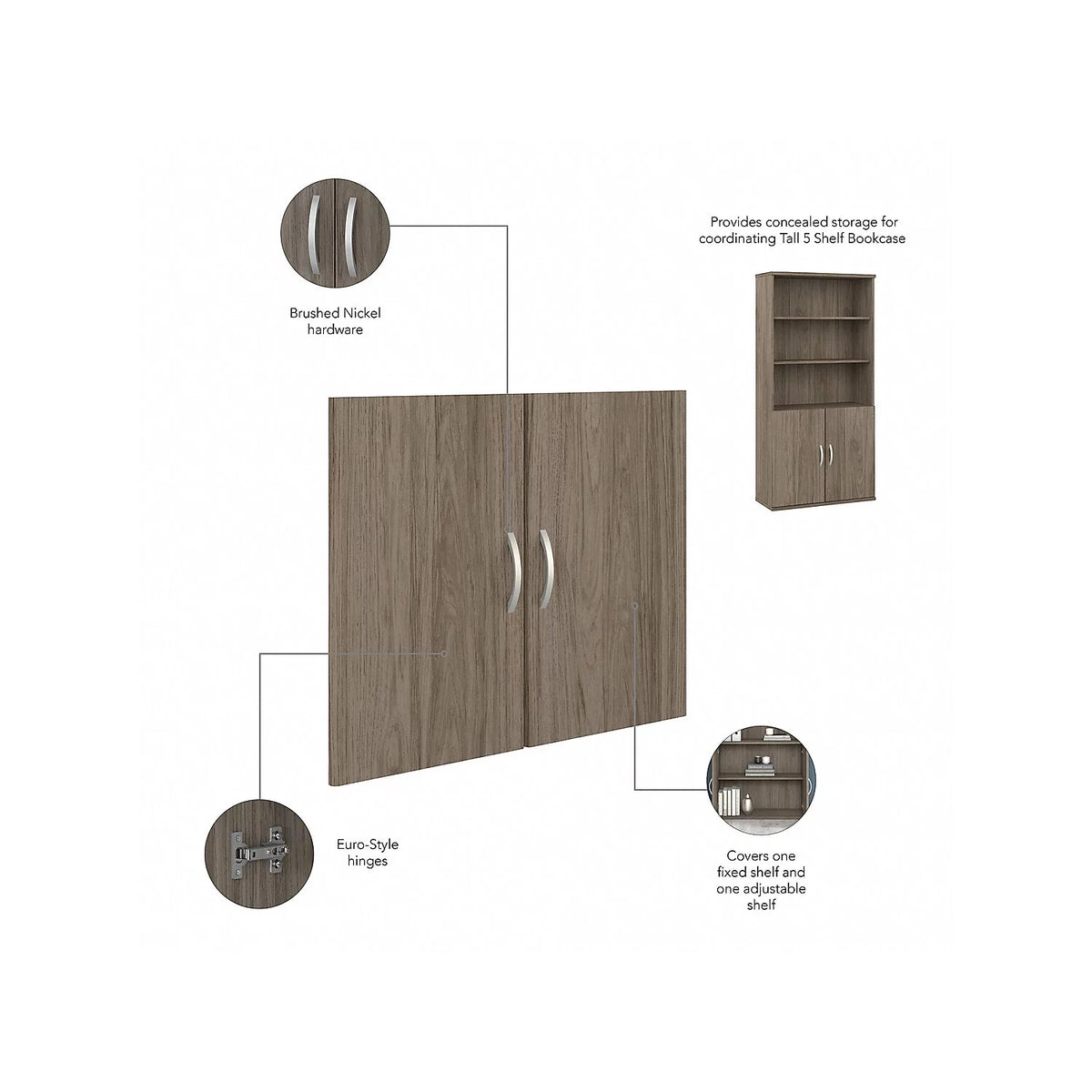 Tall 5 Shelf Bookcase with Doors H405