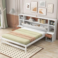 White Full Size Platform Bed with Bookcase Headboard and Storage Drawers T57999