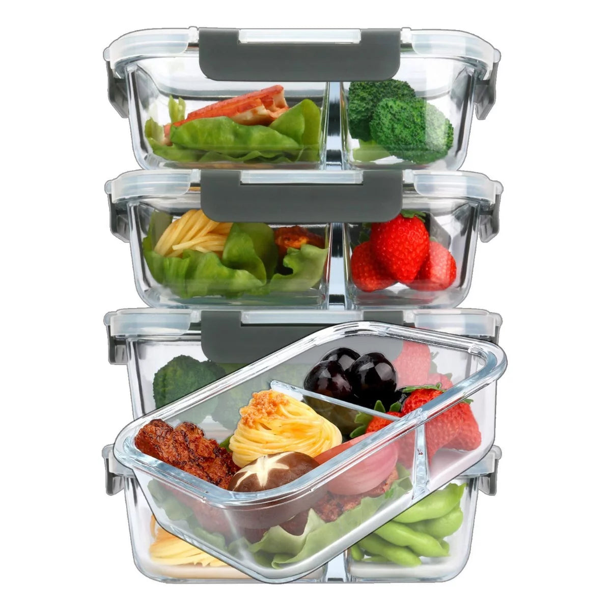 5-Pack 36 Oz 2 Compartments Glass Food Storage Containers with Locking Lids E460609