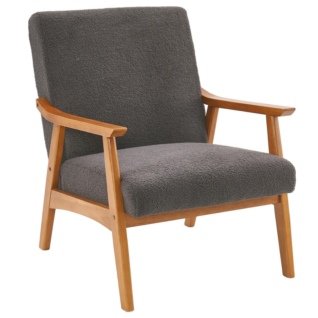 Beige Velvet Arm Chair with Wood Frame T61971