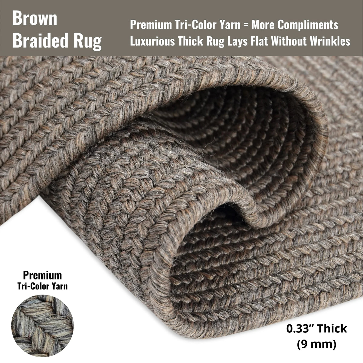 Gray Reversible Braided Rug 4x6 Feet U755