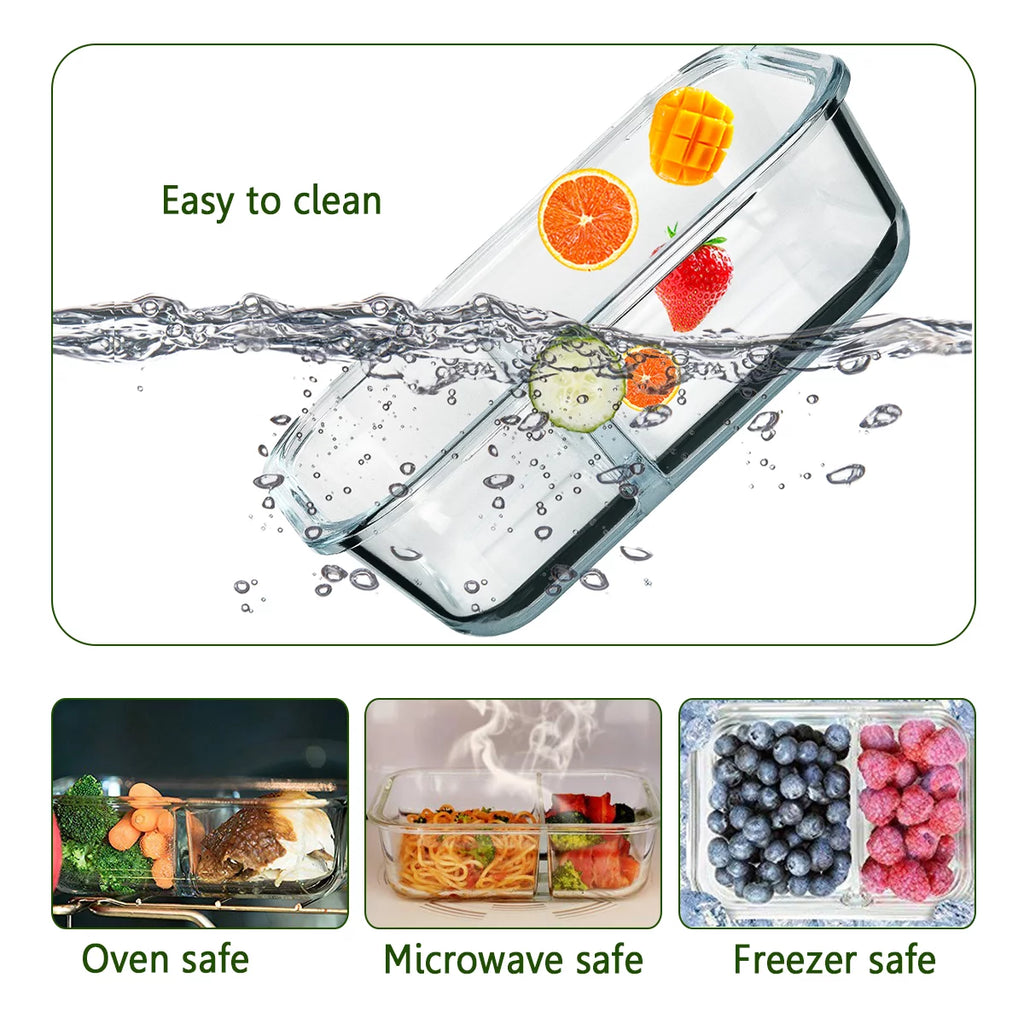 5-Pack 36 Oz 2 Compartments Glass Food Storage Containers with Locking Lids E460609