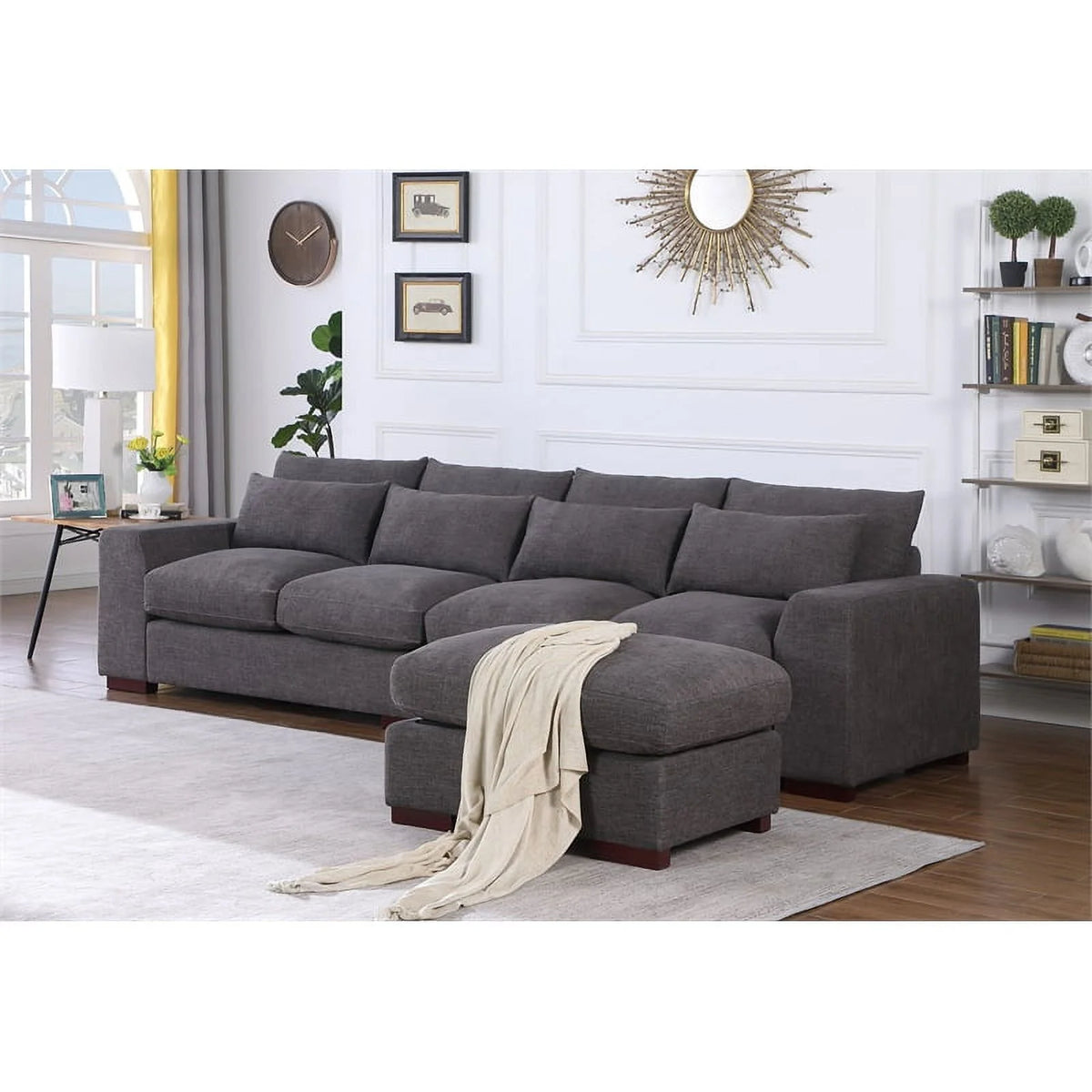 Dark Gray Modular Reversible Sectional Sofa & Ottoman Y31914