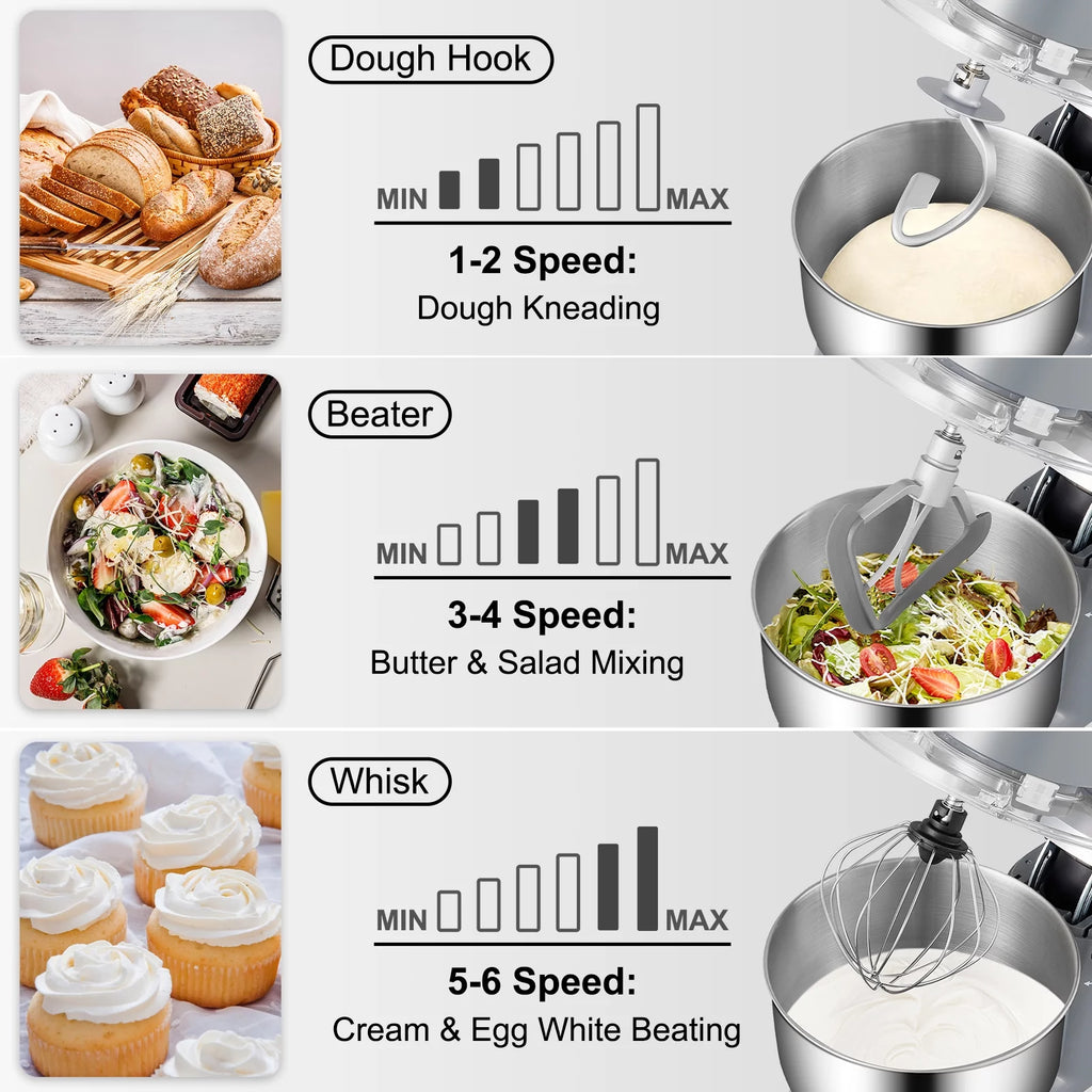 660 W 6-Speed Tilt-Head Stand Mixer with 5.8 Qt Stainless Steel Bowl, Gray T31135