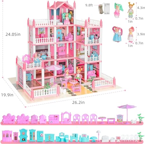 4-Story 11 Rooms Dollhouse with 4 Dolls and Furniture Set W407