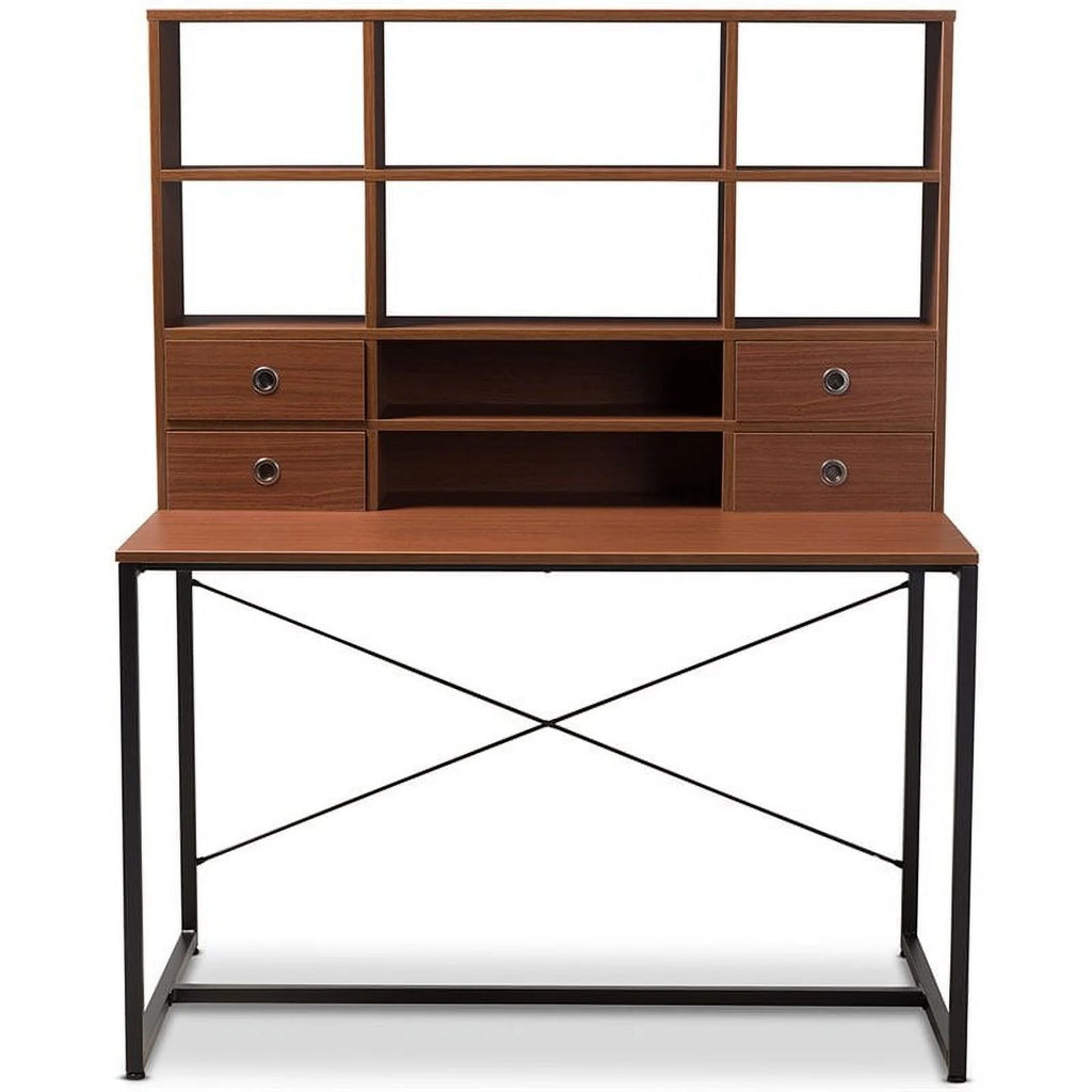 Writing Desk with Bookcase Hutch in Light Brown R8265