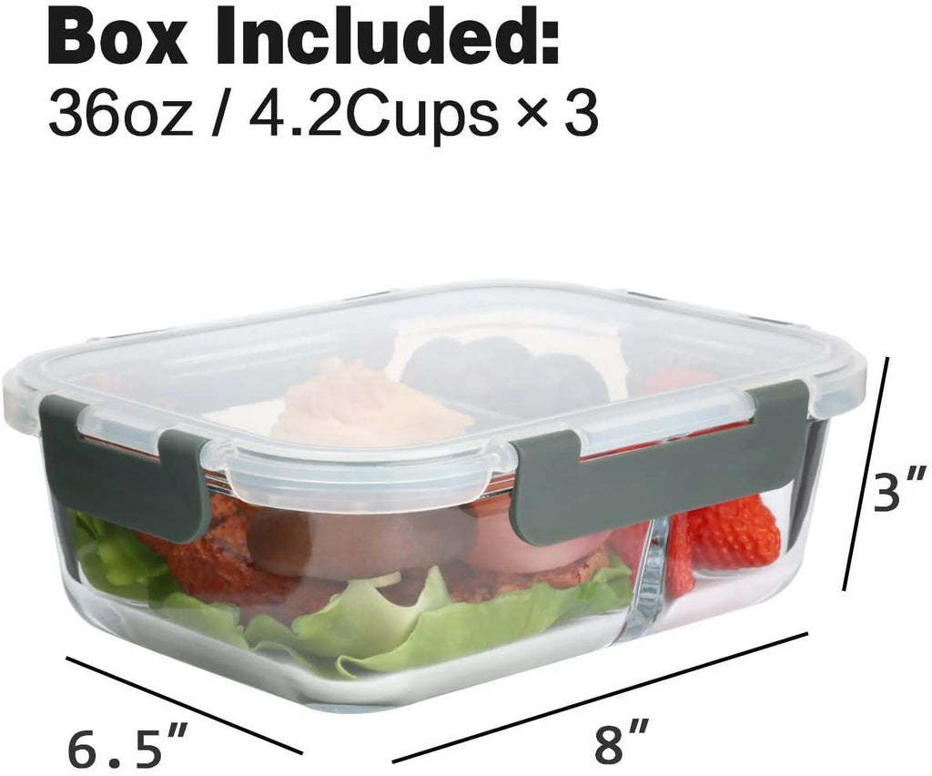 5-Pack 36 Oz 2 Compartments Glass Food Storage Containers with Locking Lids E460609