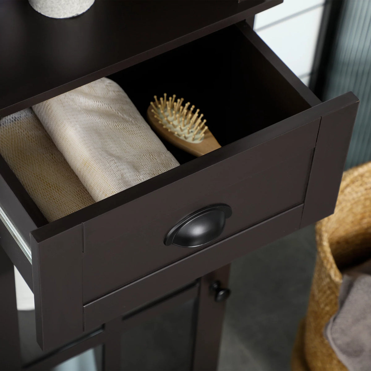 Slim Bathroom Storage Cabinet Linen Tower Brown S777