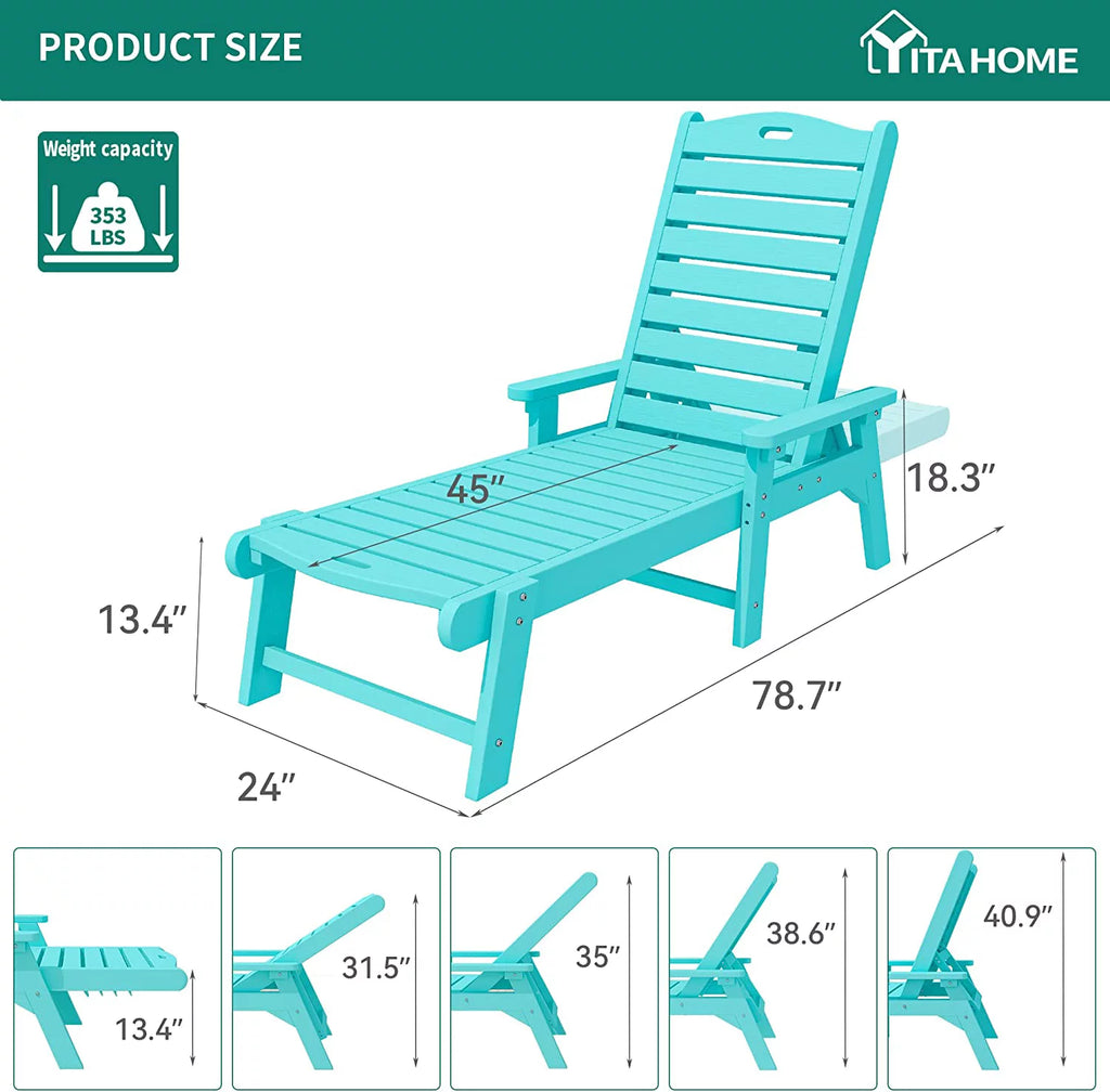 Blue Adjustable Resin Chaise Lounge Chair S928298
