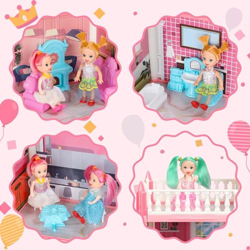 4-Story 11 Rooms Dollhouse with 4 Dolls and Furniture Set W407