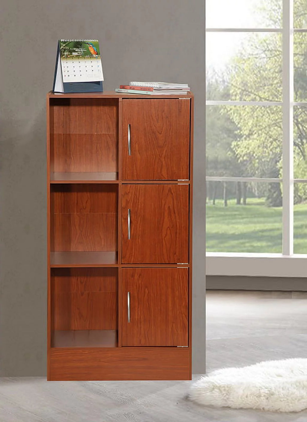 Cherry 3-Door 6-Shelf Bookcase H354