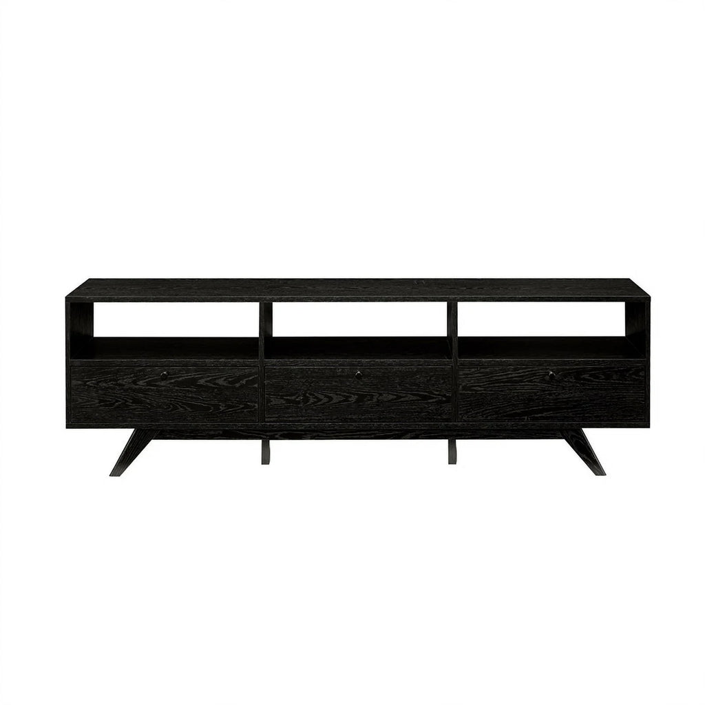 70" Black Wood TV Stand with Storage V814
