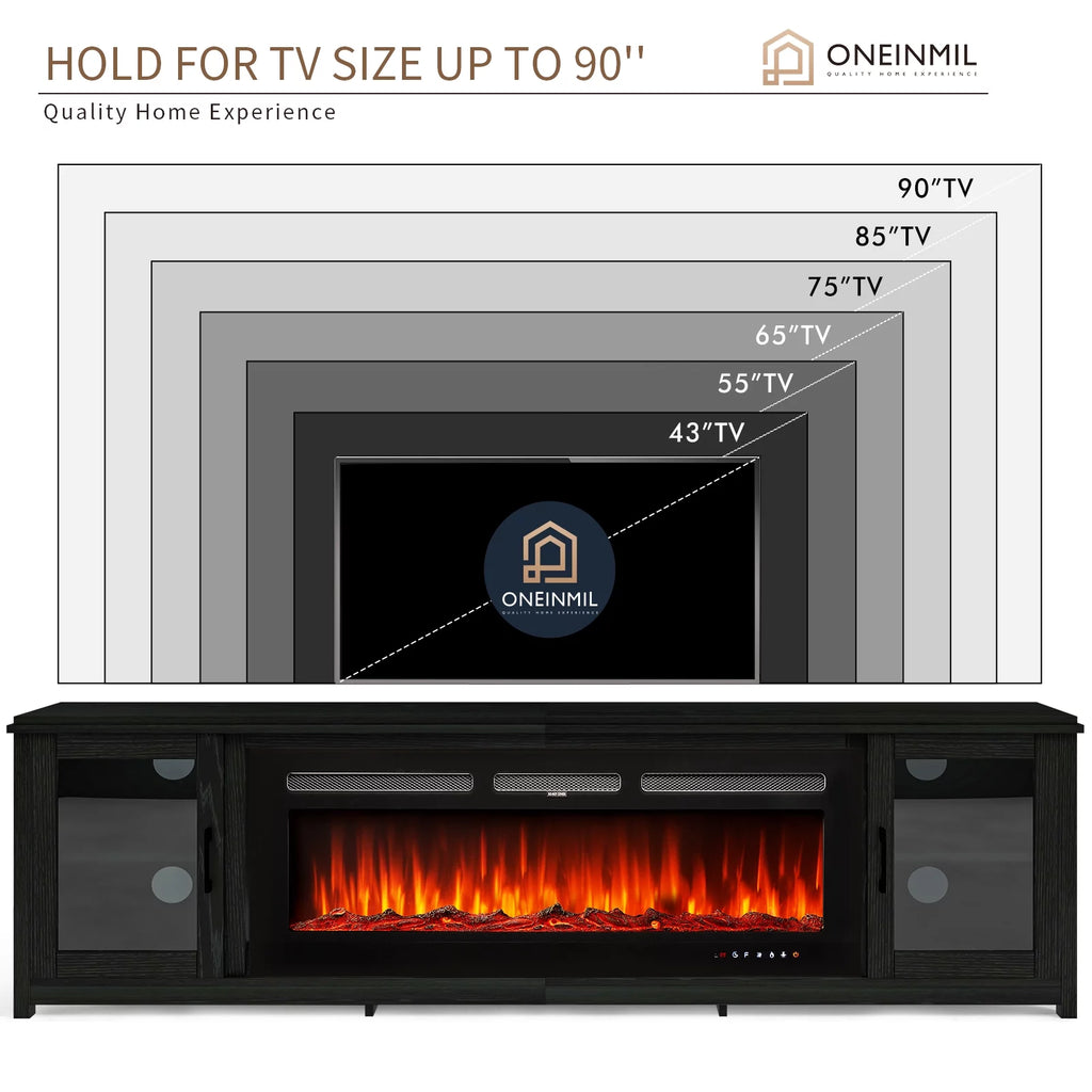 Black Fireplace TV Stand with Glass Doors I7136