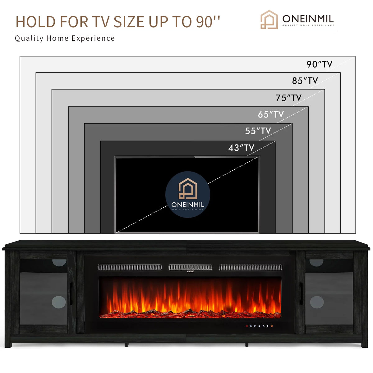 Black Fireplace TV Stand with Glass Doors I7136