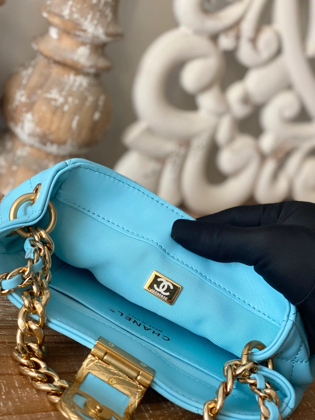 Small Hobo Bag Gold Hardware Blue P6061