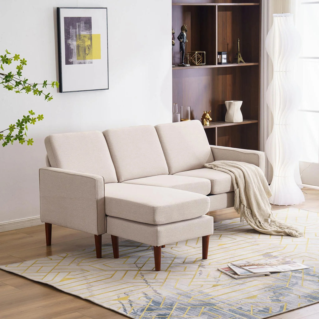 L Shaped Linen Fabric Convertible Sectional Sofa I922861