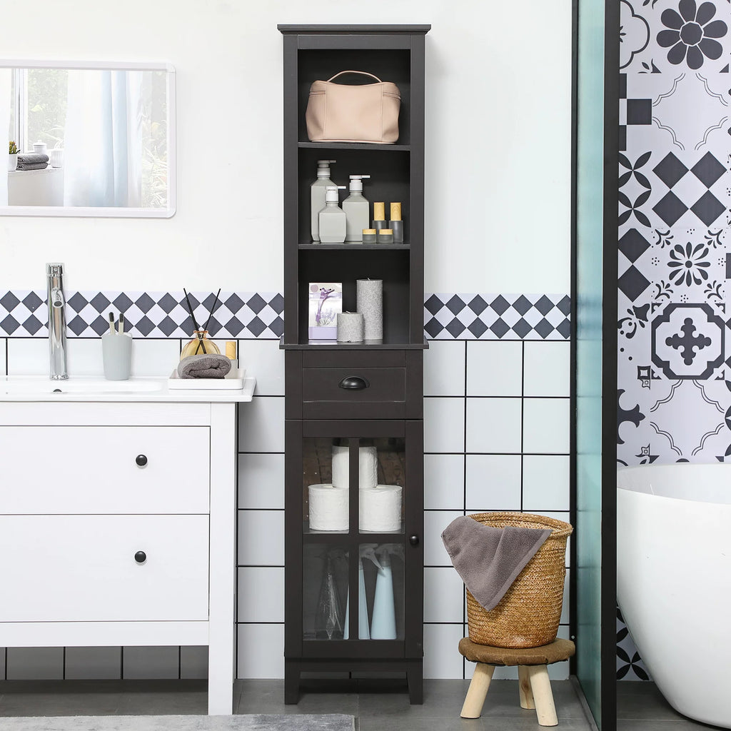 Slim Bathroom Storage Cabinet Linen Tower Brown S777