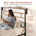 Queen Size Black Metal Platform Bed Frame with Storage Headboard U8625