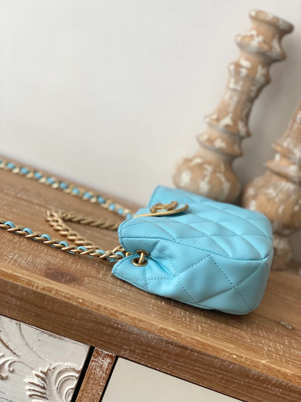 Small Hobo Bag Gold Hardware Blue P6061