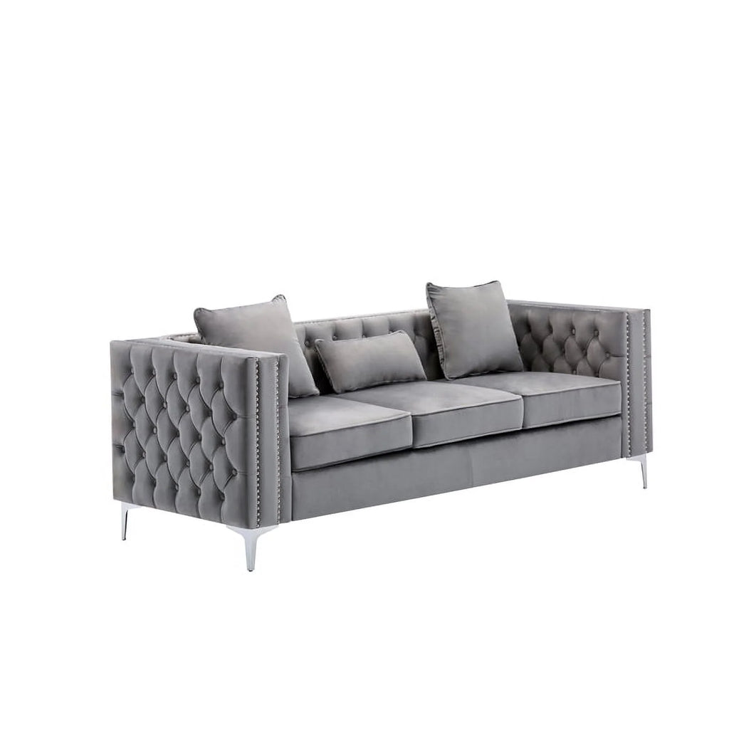 Velvet Sofa Set with Loveseat and Sofa in Gray F968