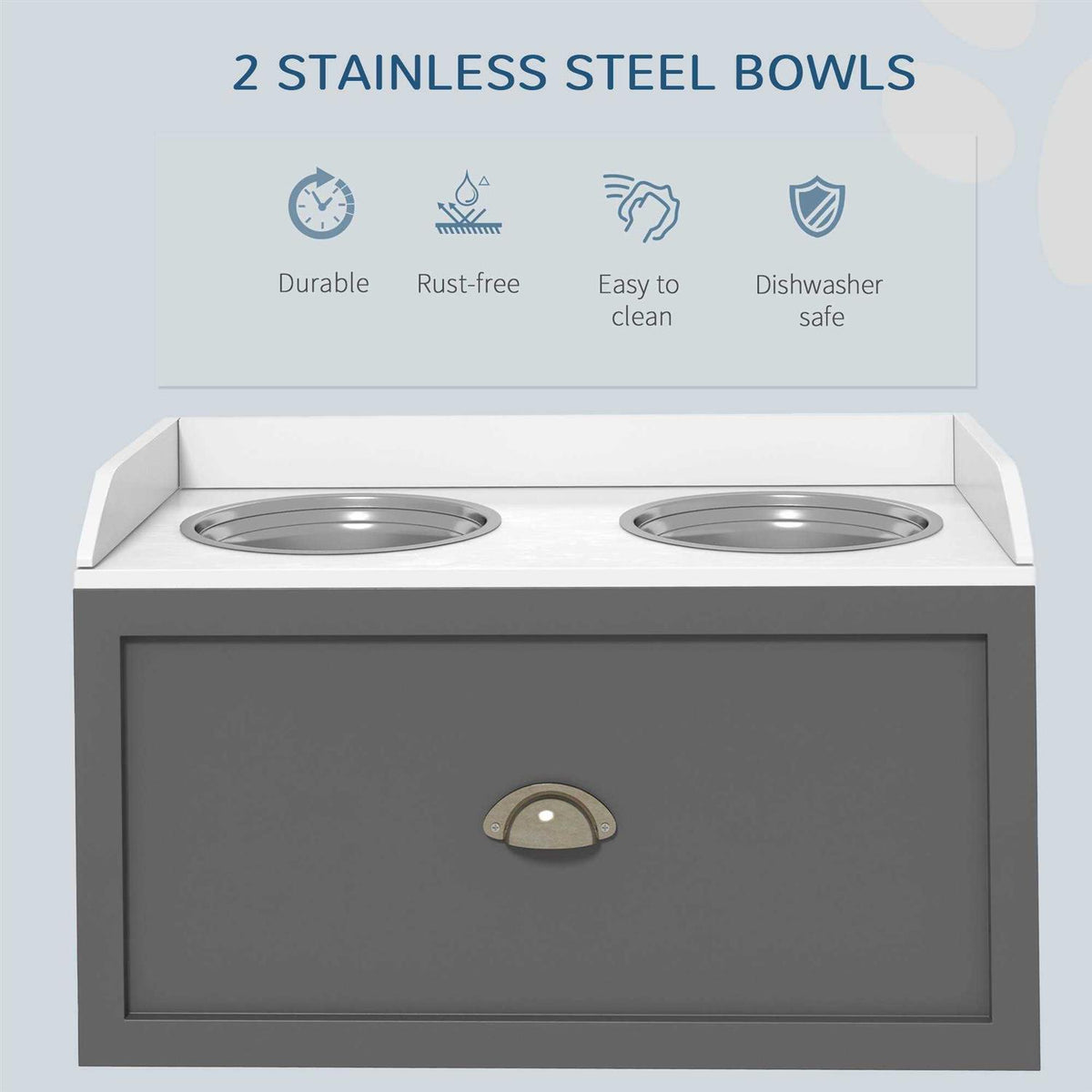 Large Elevated Dog Bowls with Storage Drawer O651