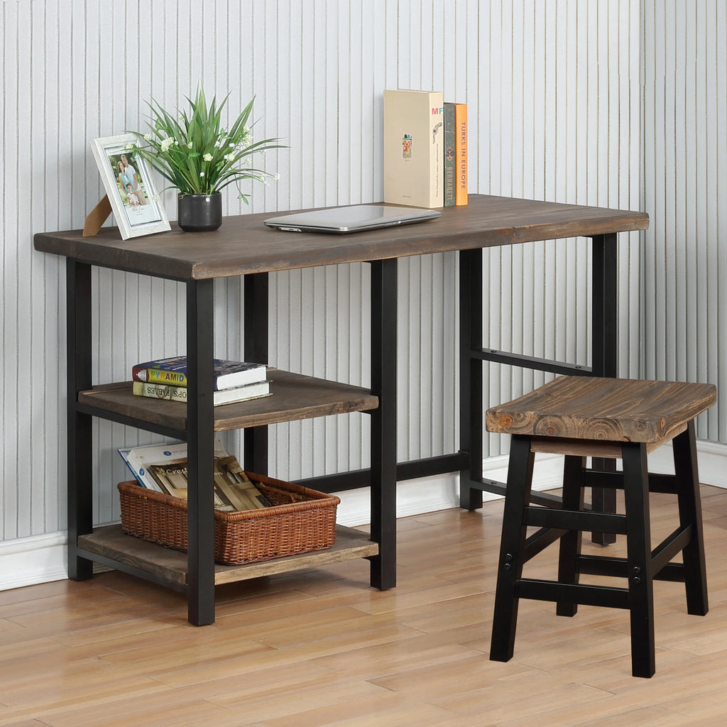 Metal and Solid Wood Desk with 2 Shelves T56983