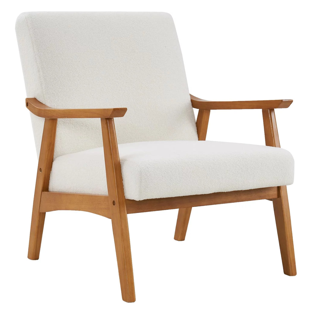 Beige Velvet Arm Chair with Wood Frame T61971