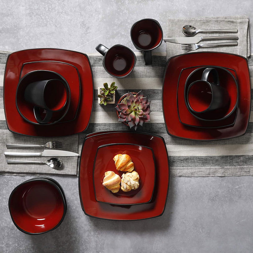 Red 16-Piece Square Dinnerware Set L754