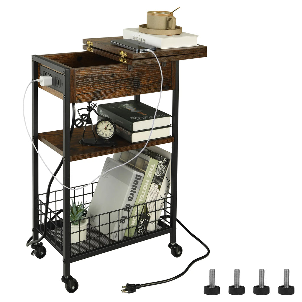 Rustic Brown 2 Pack End Table with Charging Station V152835