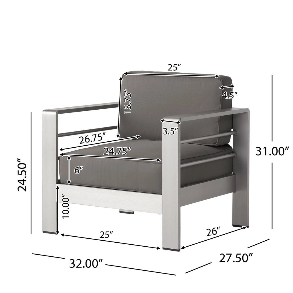 Gray Aluminum Outdoor Club Chairs with Side Table P685