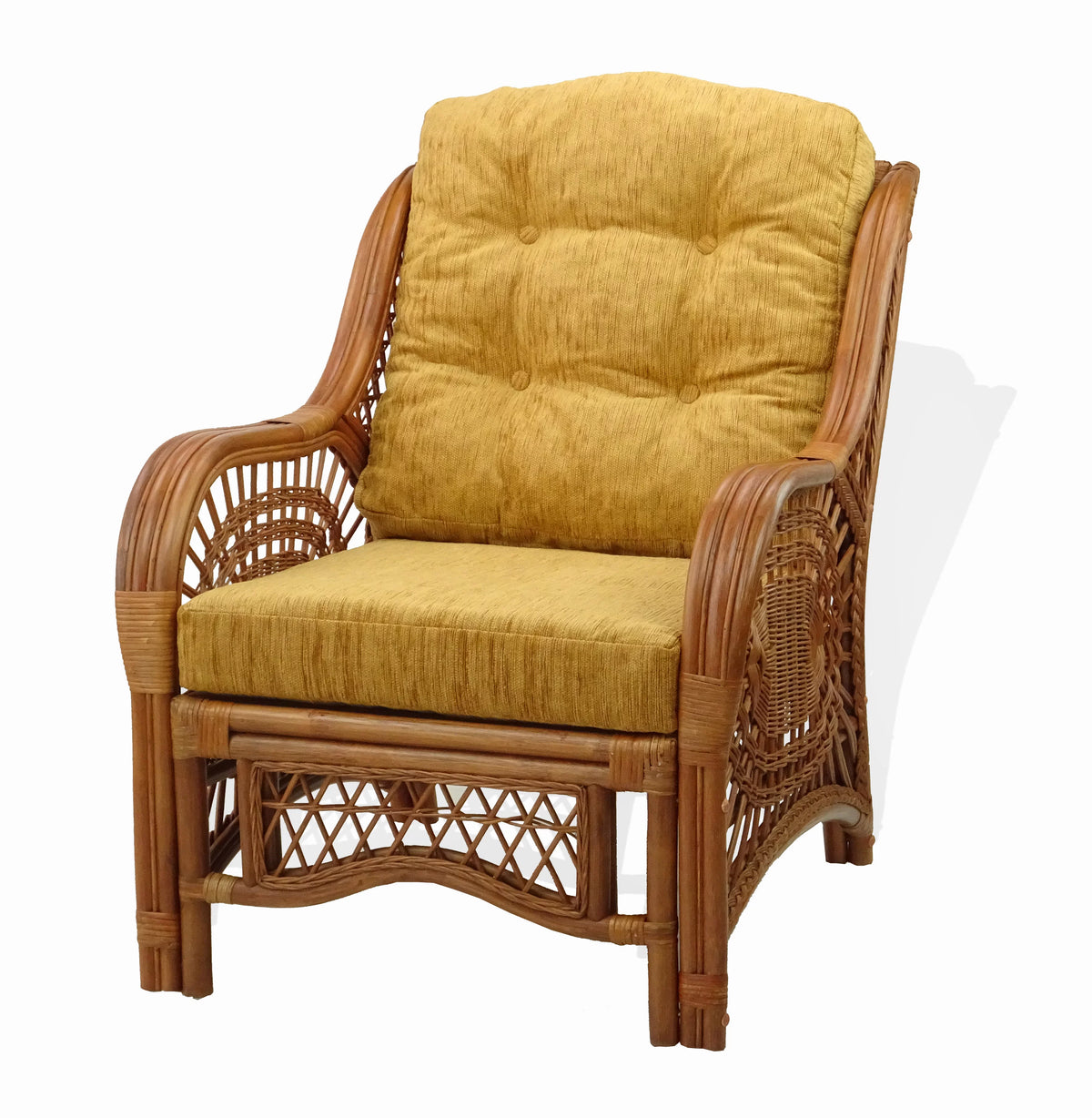 Natural Rattan Wicker Armchair with Light Brown Cushion F115