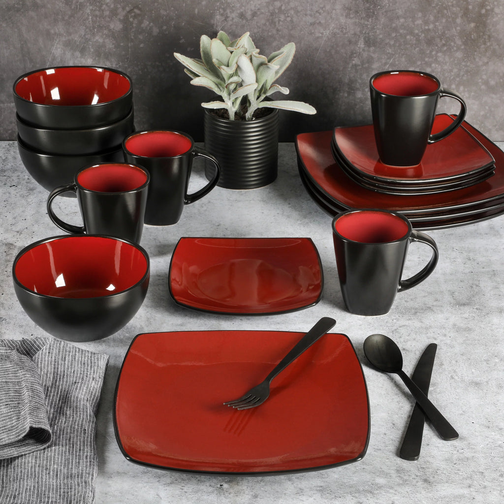 Red 16-Piece Square Dinnerware Set L754